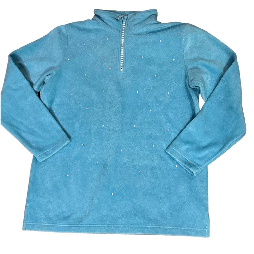 Quacker Factory Turquoise Bejeweled Fleece Quarter Zip Top Womens Medium